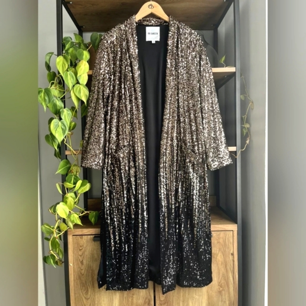 Dulcinea Sequined Duster Jacket in Rose Black Ombre - Picture 9 of 14